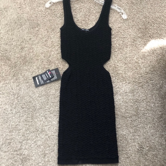 BeBe bodycon black dress w side cut out Sz S - Picture 1 of 4